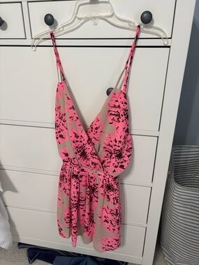 Pink Floral Print romper - Bright Pink